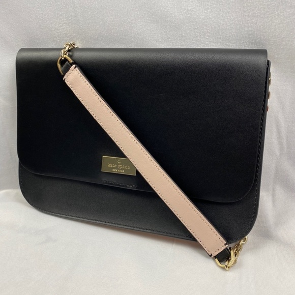 Kate Spade Liz Putnam black and light pink shoulder clutch purse - Picture 1 of 14